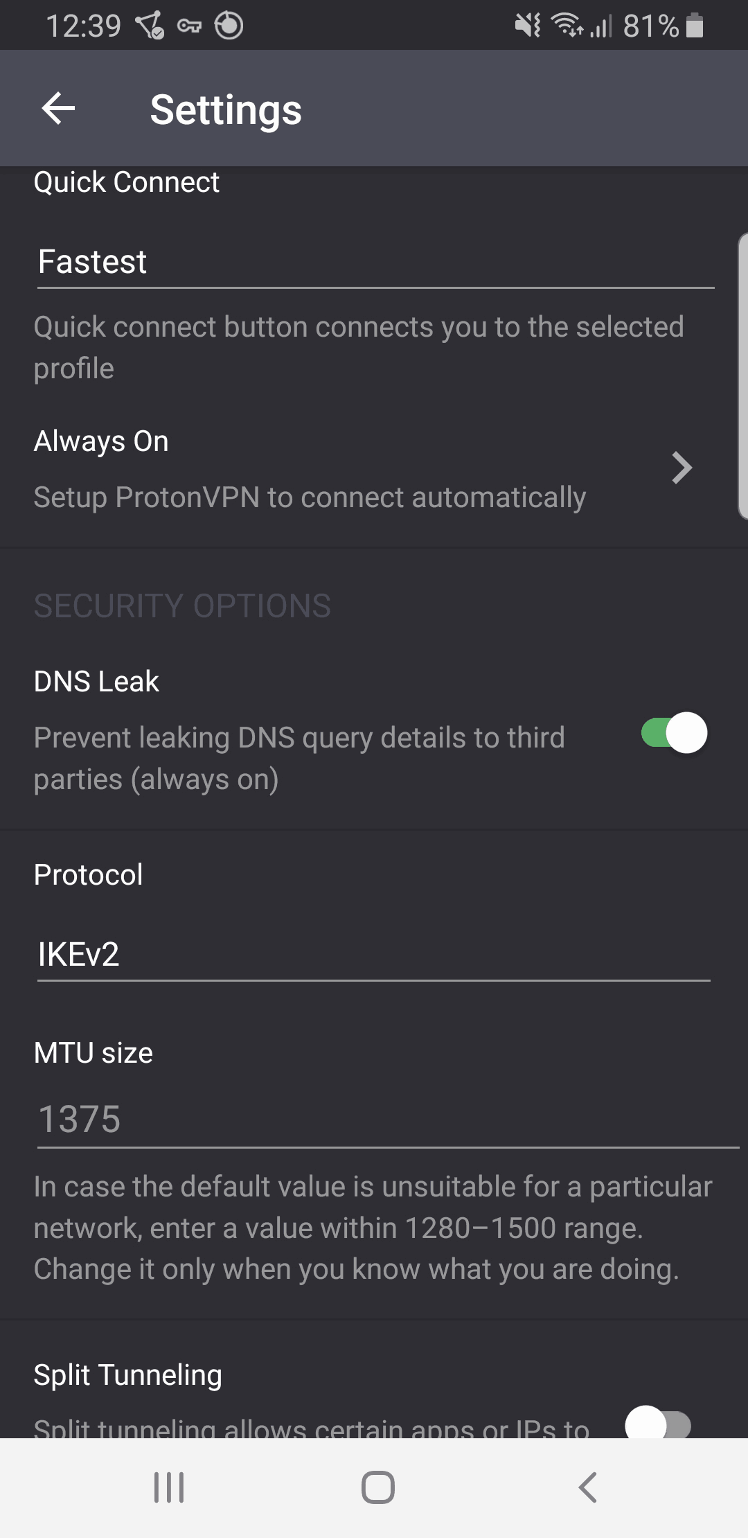 ProtonVPN Test - App-Einstellungen