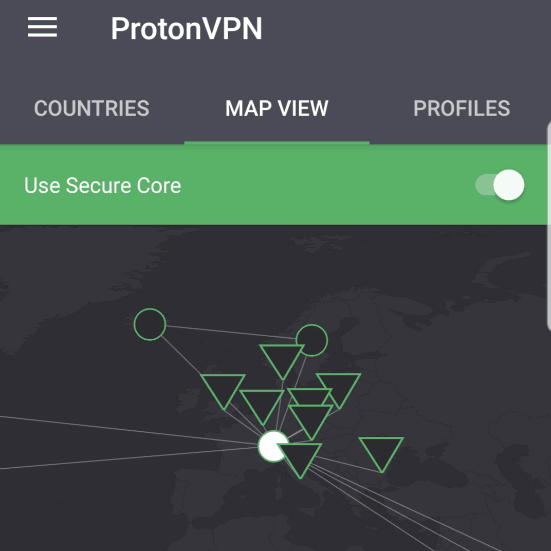 ProtonVPN Test - Secure Core-Verbindungen visuell in der App