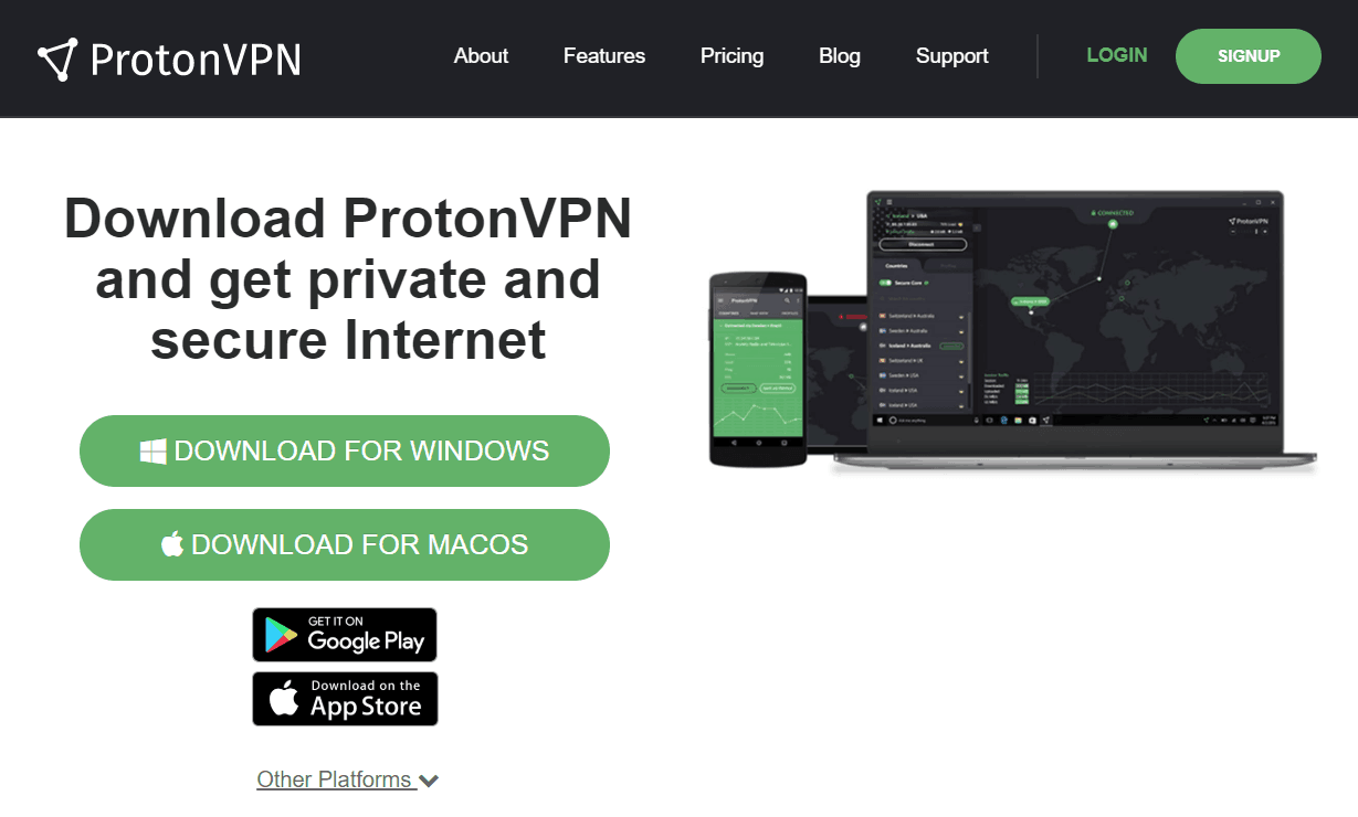 ProtonVPN Test - Download-Seite