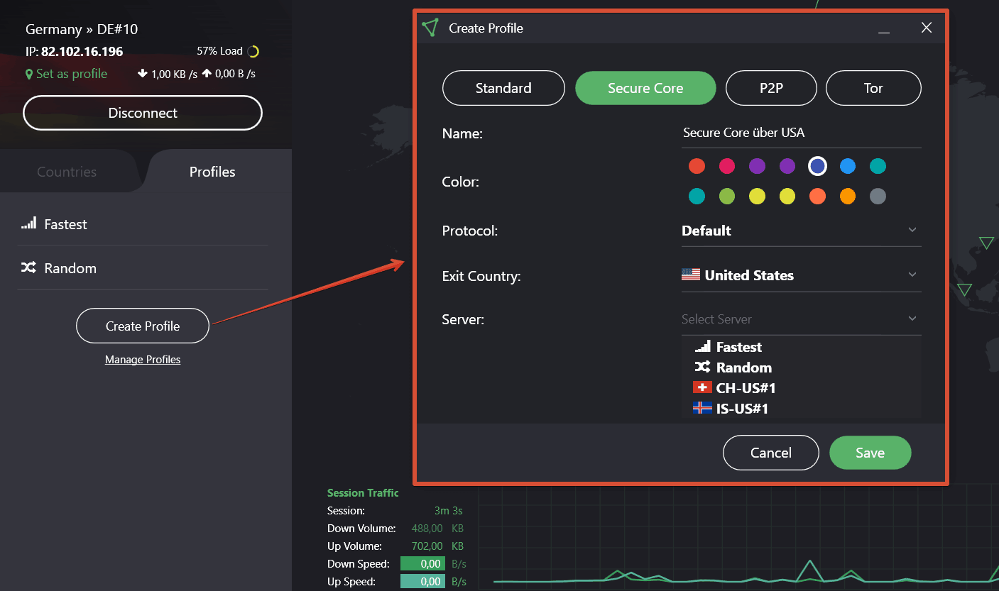ProtonVPN Test - Speicherbare Verbindungsprofile