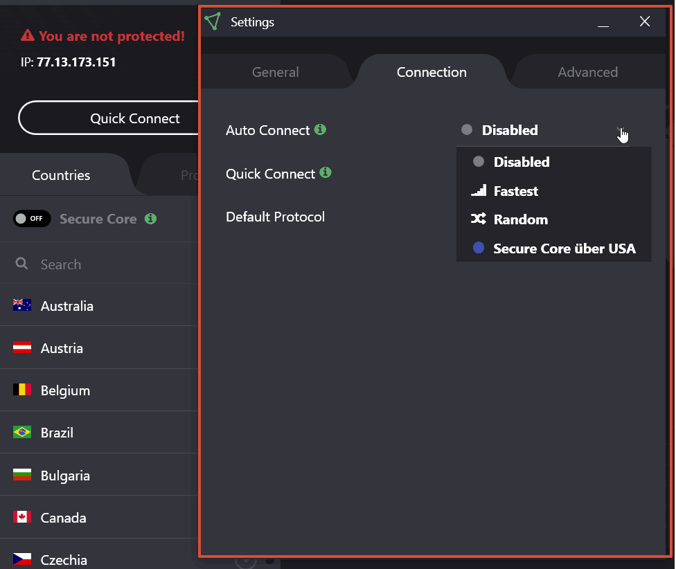 ProtonVPN Test - Drei Einstellungen für die Verbindung mit VPN