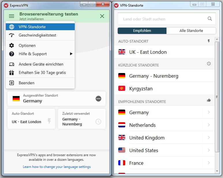 ExpressVPN Laenderliste