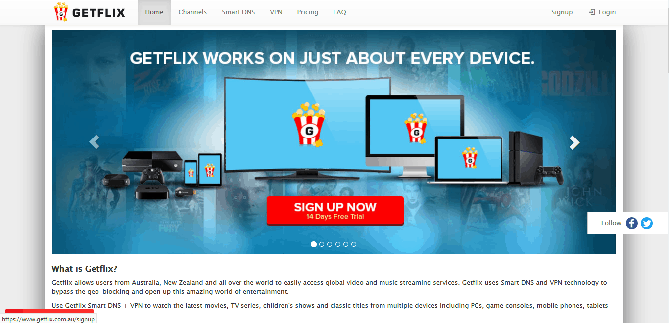 Screenshot der Getflix Website