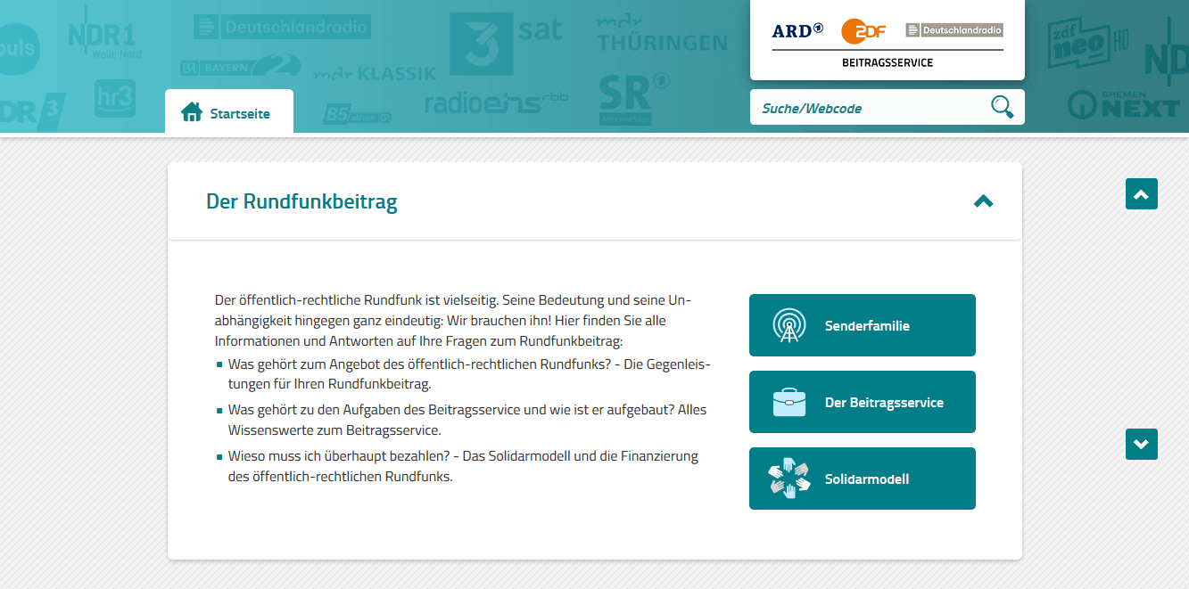Screenshot der Rundfunkbeitrag-Website