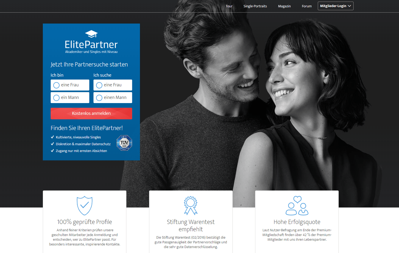 Partnervermittlungs-Test – ElitePartner Homepage (Stand: November 2019)