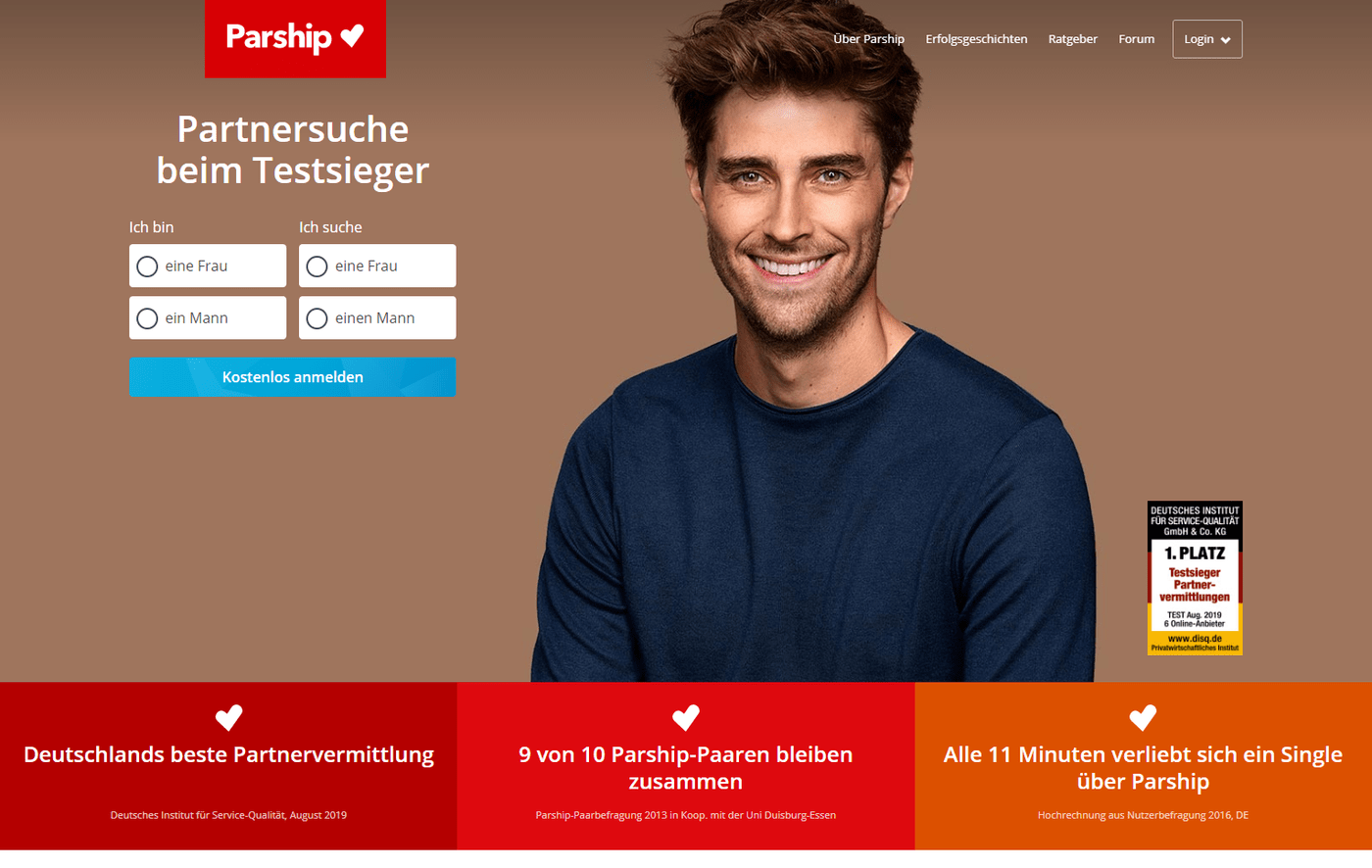 Partnerbörse Test - Parship-Homepage