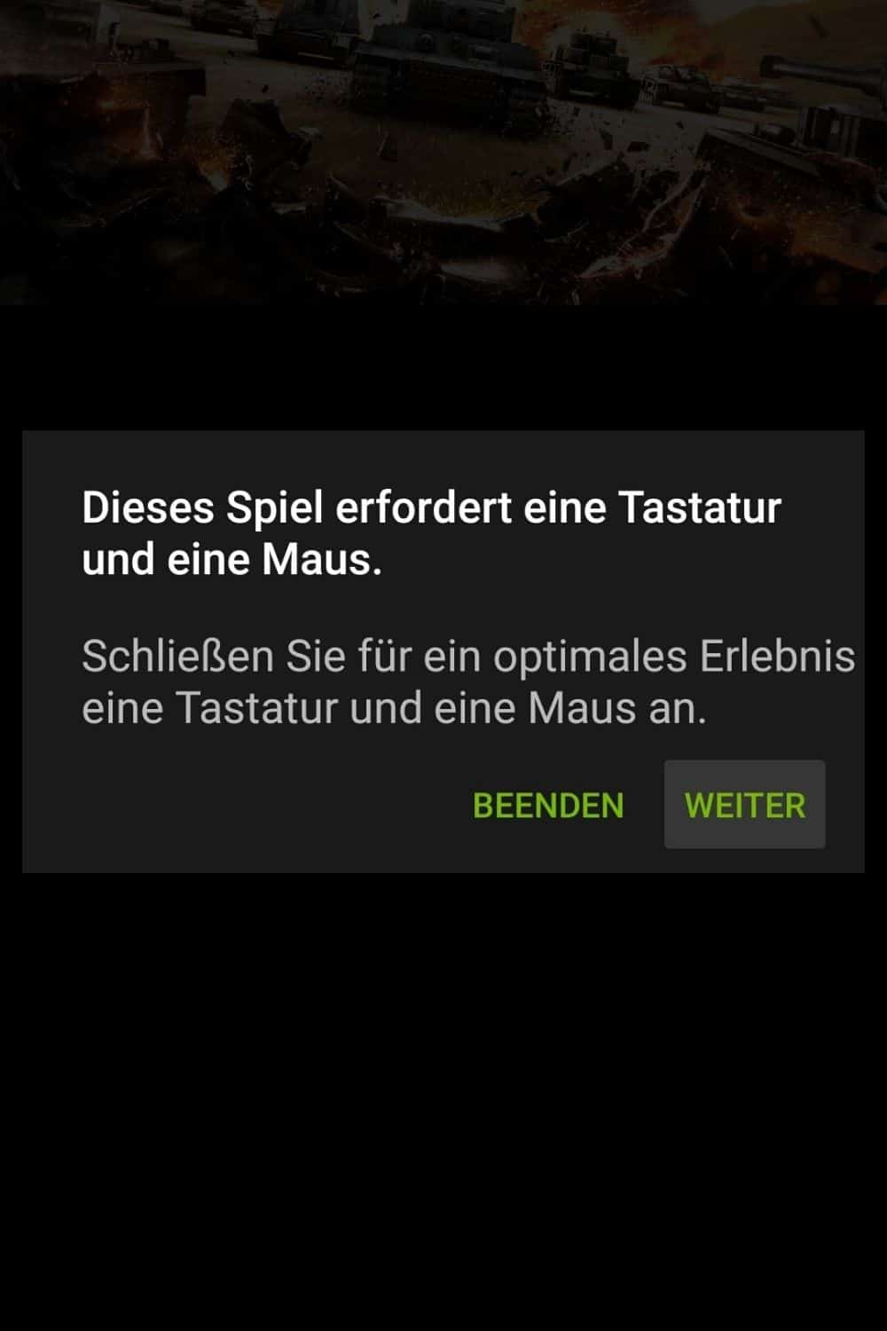 NVIDIA GeForce Now mobile Hinweis Tastatur und Maus anschliessen