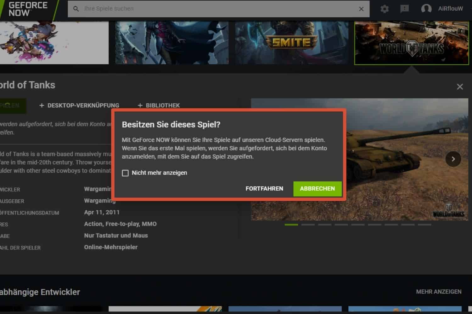 NVIDIA GeForce Now WoT nachfrage Account